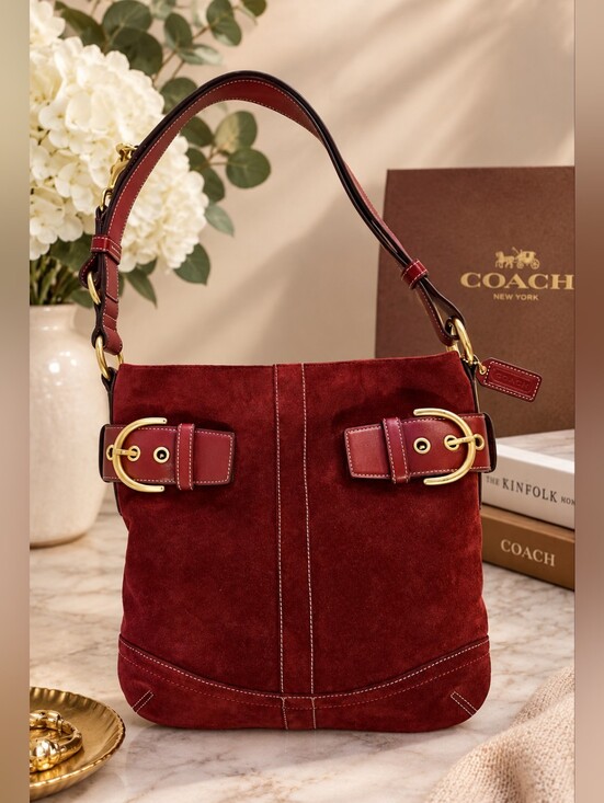 Coach Handbags - Coach Vintage (2006) Red/Burgundy Suede Soho Buckle Shoulder Crossbody NWT